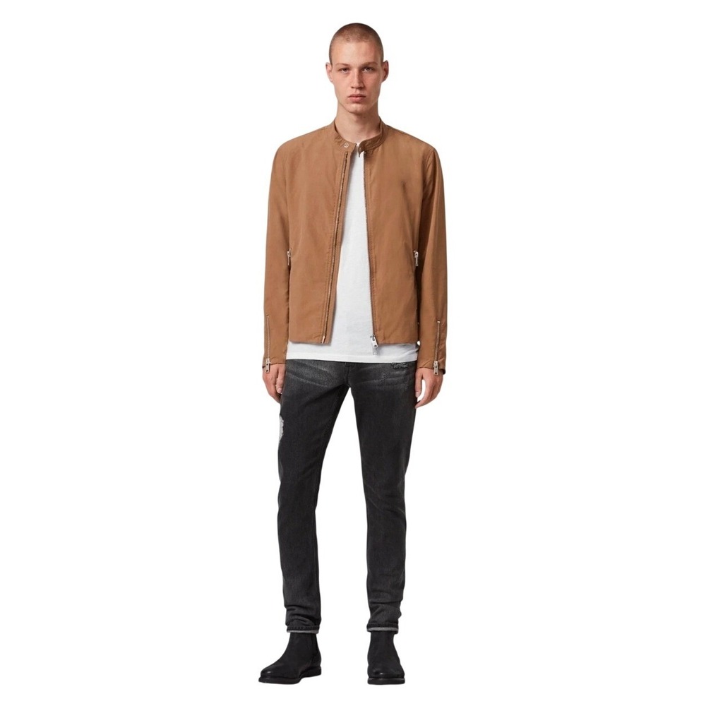 AllSaints Atik Cotton Windbreaker Style Bomber Jacket in Sand Mens Small